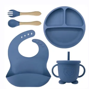 Set de Repas en Silicone Bleu 5pcs