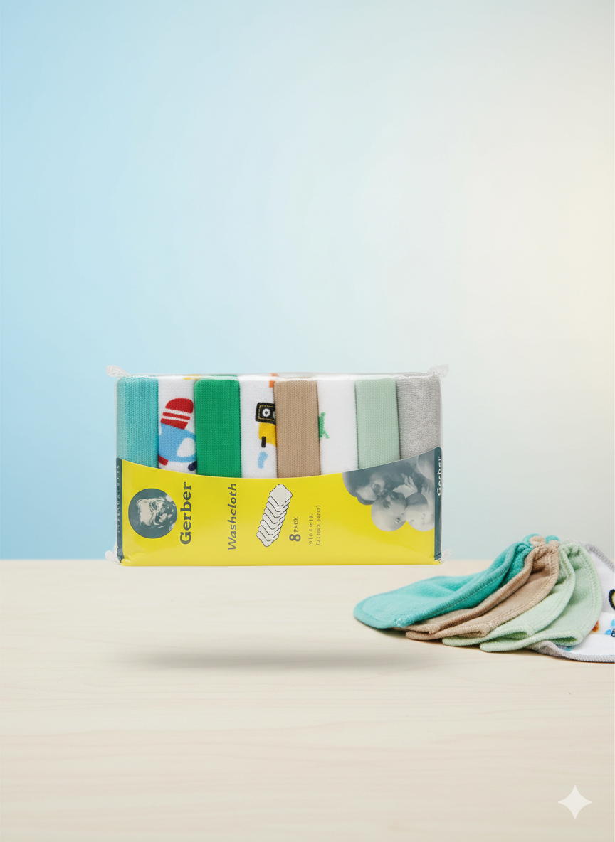 Lot de 8 débarbouillettes Gerber pour bébé - Couleurs assorties